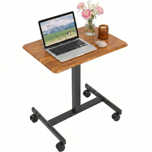EDX Standing Desk with Mobile Rolling Wheels Portable Desk & Overbed Laptop, Height Adjustable Small desk for Home Office,Rust Brown
