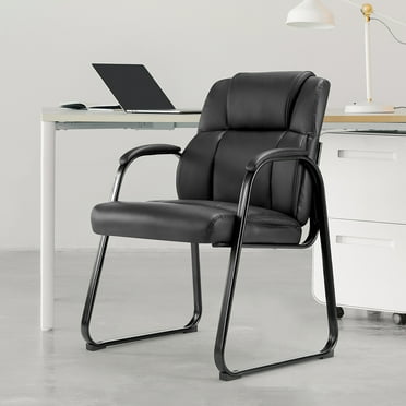 edx Waiting Room Chairs, Leather Reception Chair with Soft Armrests, Elderly Chair, Fixed Guest Chair, Suitable for Office, Home, and Bedroom, Black