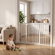 edx Walk-Through Baby Safety Gate for Stairs and Doorways, 30"-49" Auto Close Metal Gate for Kids/Dogs, Pressure or Hardware Mount, No Drilling