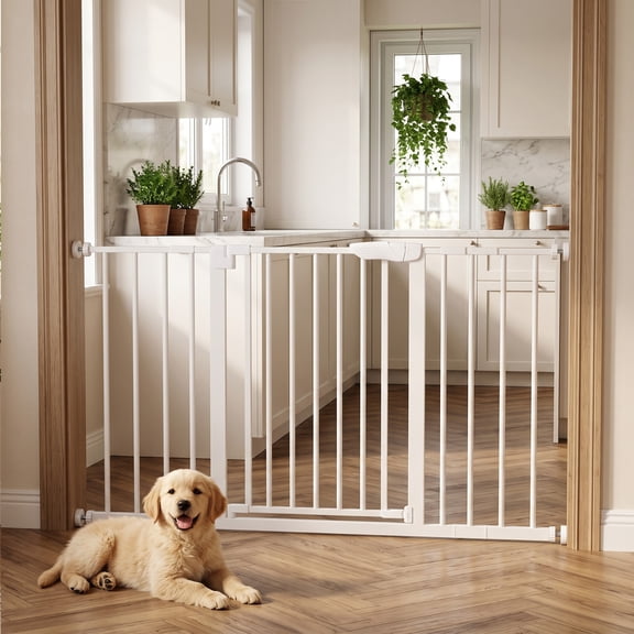 edx Walk-Thru Pet Gate for Doorways and Stairs, Adjustable 30"-49" Auto-Close Metal Dog Gate, Pressure or Hardware Mount Options for Indoor Openings