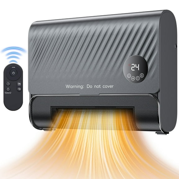 edx Wall Heater, 1500W Indoor Space Heater, Includes Adjustable Thermostat, 3 Heating Modes, 12-Hour Timer, Gray