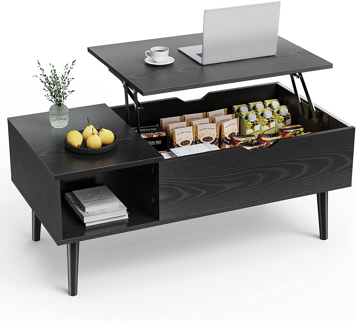 Small Low Rising Coffee Table edx Wooden Lift Top Coffee Table with Hidden Compartments and ...