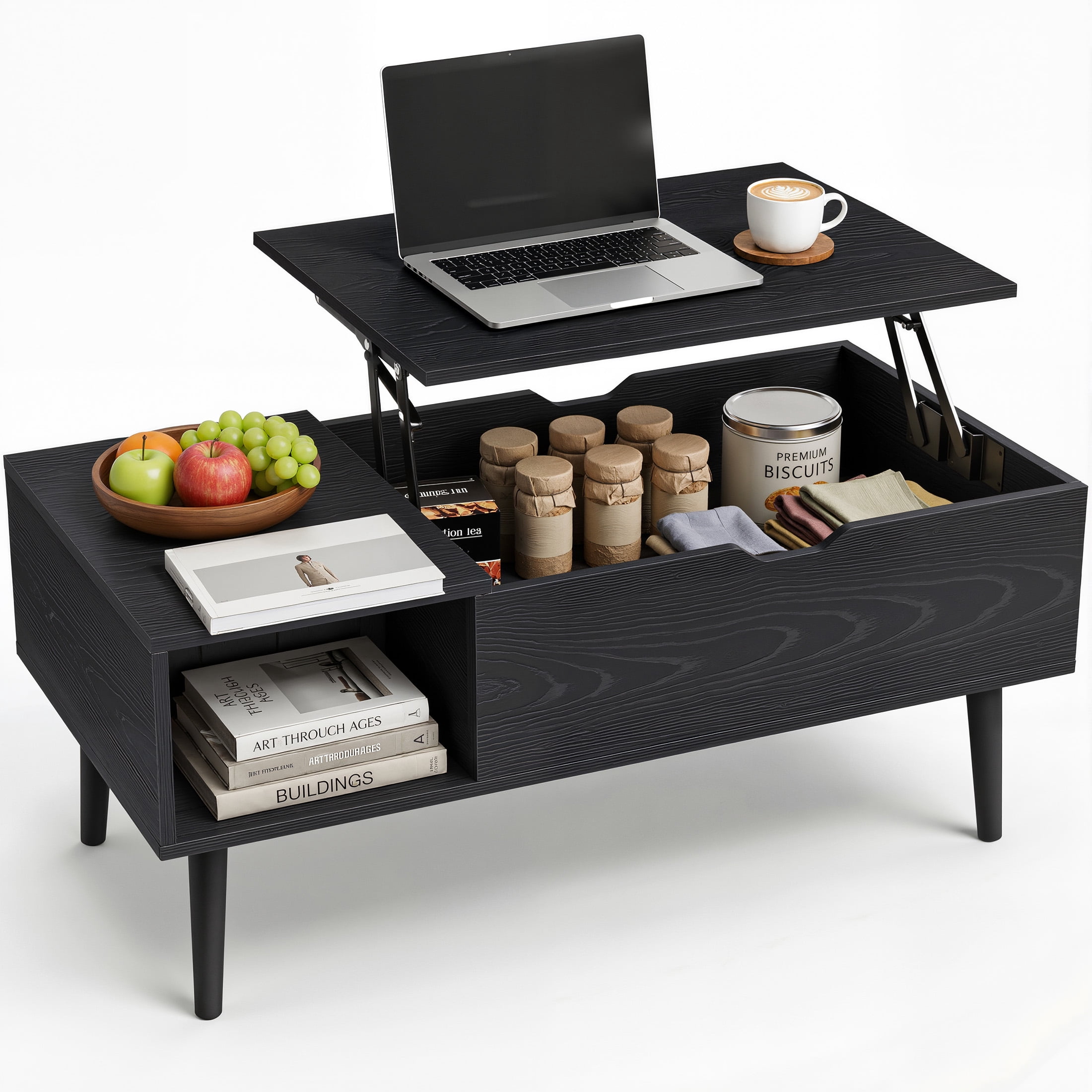 edx Wooden Lift Top Coffee Table with Hidden Compartments and