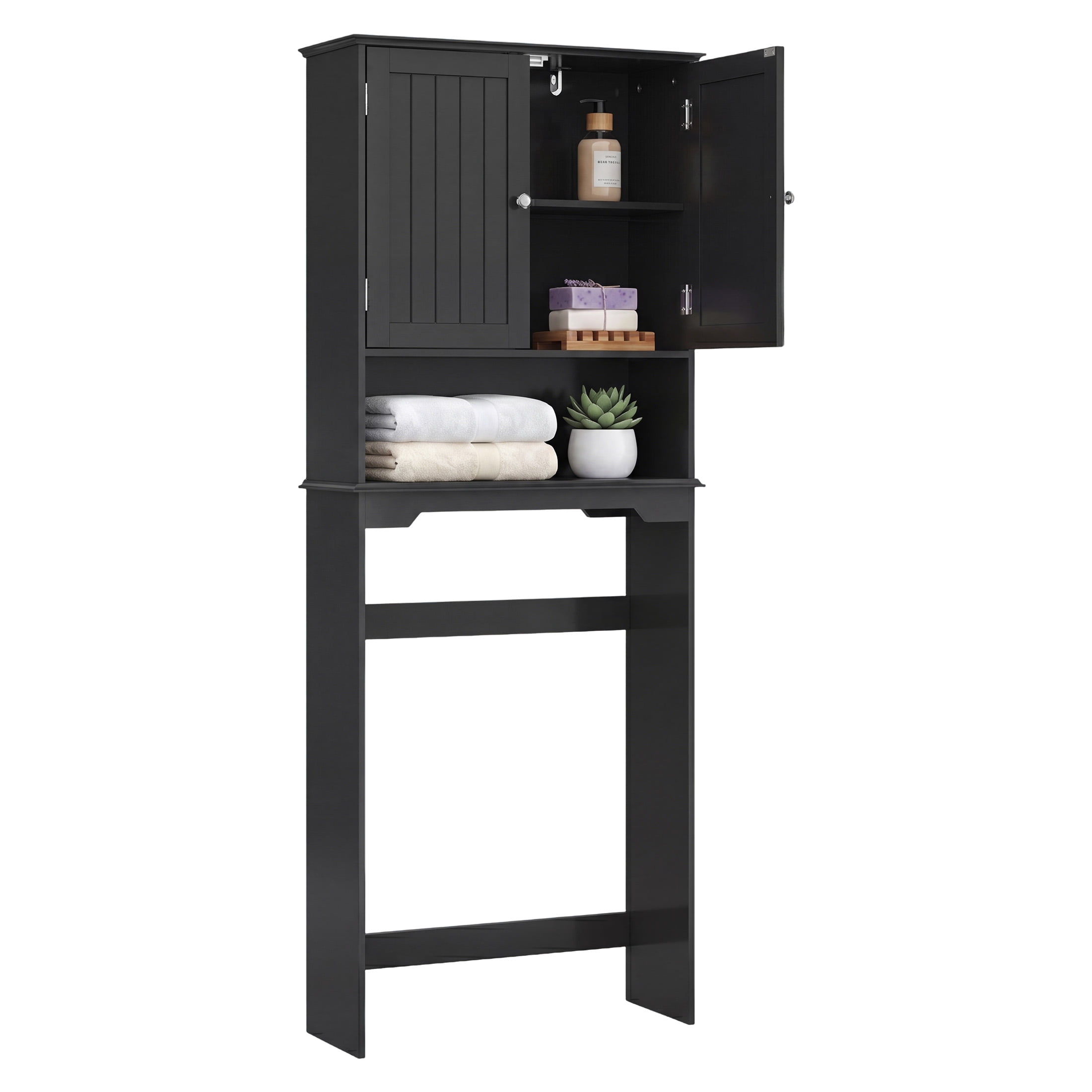 edx Wooden Over-the-Toilet Storage Rack, Bathroom Organizer Shelf for Toilet & Towels, Freestanding Toilet Shelf,Black