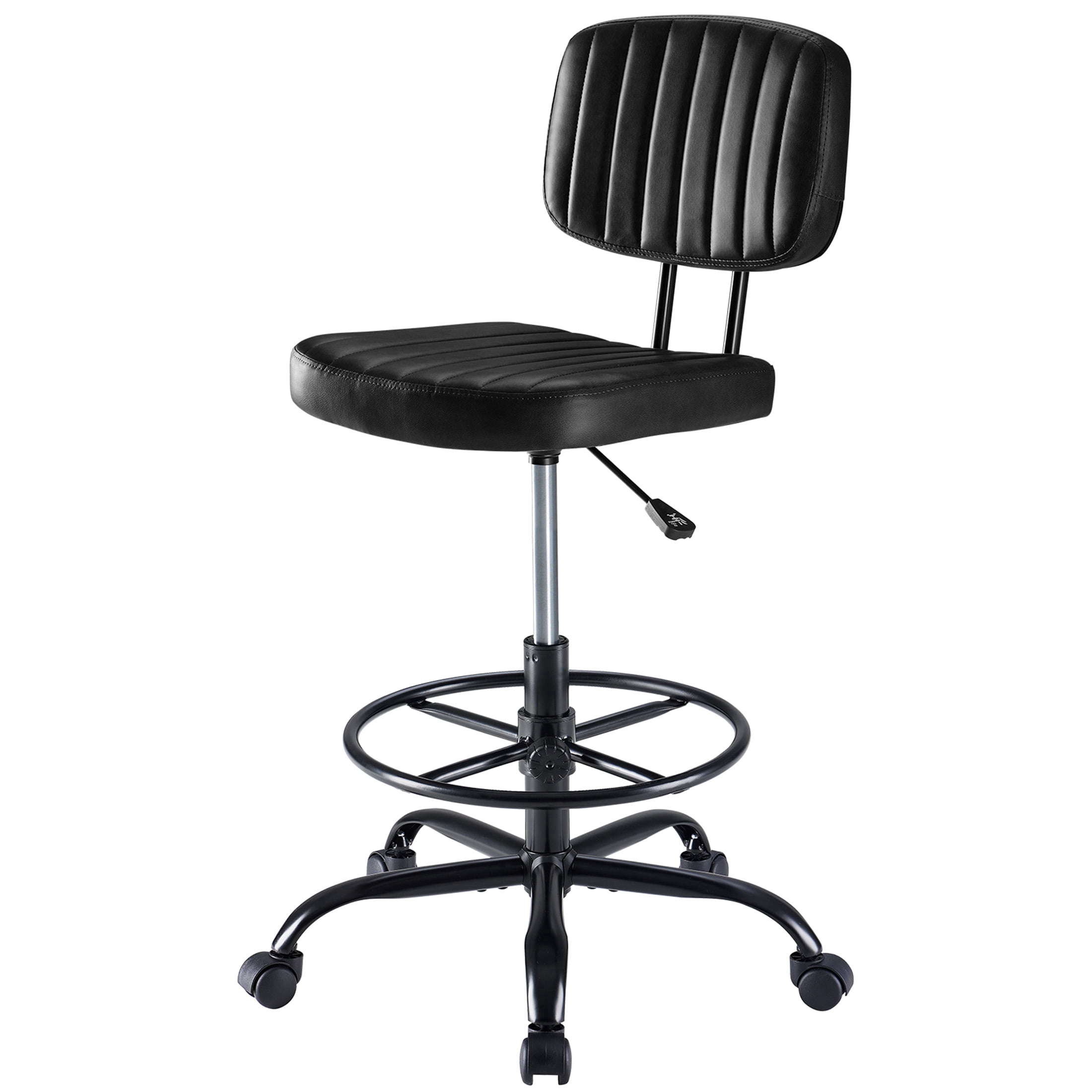 edx Adjustable Height & Foot Rest Office Desk Chairs with Backrest, PU Leather Modern Rolling Stool with Wheels 360°Swivel Task Chair for Home Office Bar Kitchen Shop(Black)