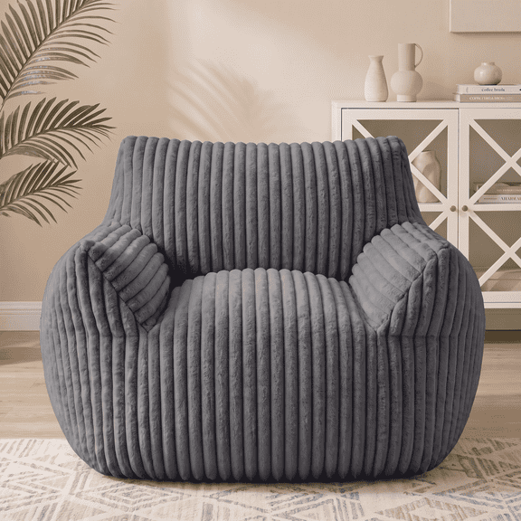 edx Plush Bean Bag Chair Cozy Fluffy Single Cloud Couch with Armrests - Ultra Soft Comfy Beanbag Sofa for Napping, Reading and Relaxing, Gray