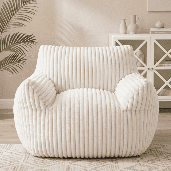 edx Plush Bean Bag Chair Cozy Fluffy Single Cloud Couch with Armrests - Ultra Soft Comfy Beanbag Sofa for Napping, Reading and Relaxing, Beige