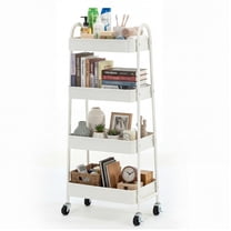 EDX 4-Tier Rolling Cart, 132 lbs Metal Utility Cart Storage Organizer with Lockable Casters, Multi-Functional Mesh Rolling Storage Cart for Kitchen Office, White