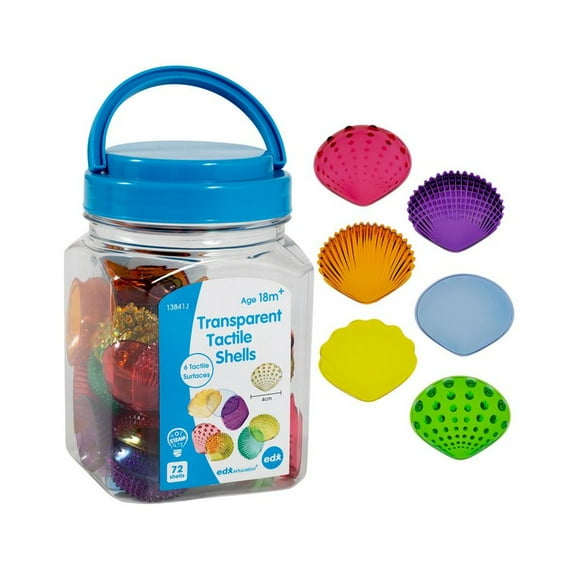 Edx Education Tactile Shells - Set of 72 - Translucent - 6 Textures and Colors - Ages 18m+