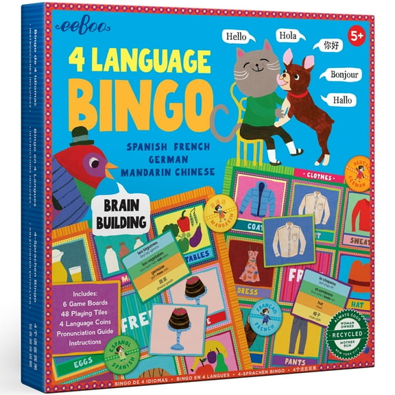 eeBoo 4 Language Bingo Game/Spanish, French, German, Mandarin Chinese/ ages 3+