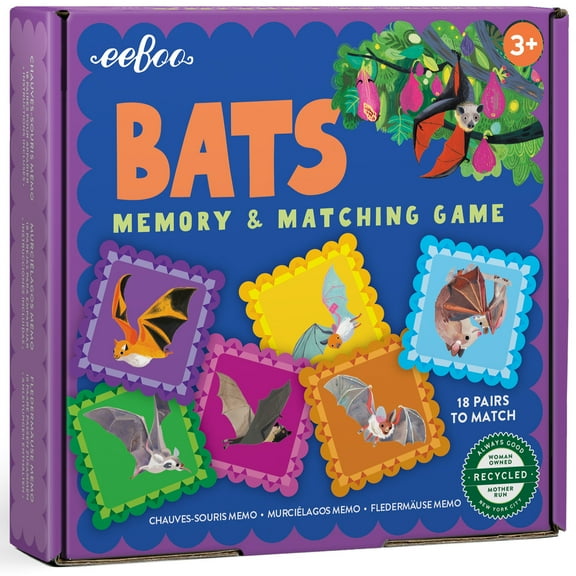 eeBoo: Bats Little Memory & Matching Game - 18 Pairs To Match & Memorize, Colorful Tiles, Encourages Recognition & Concentration Skills, Kids Ages 3+