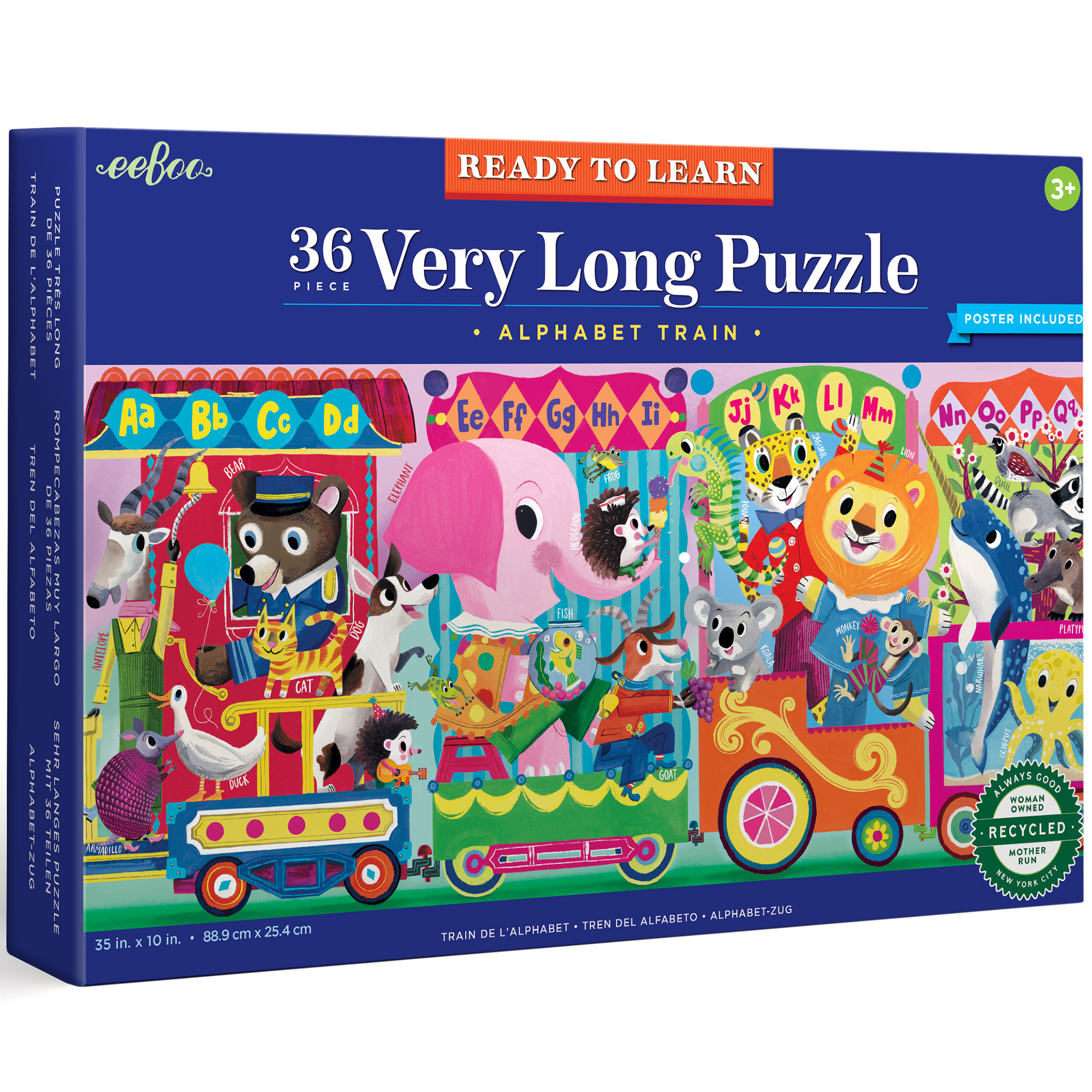 eeBoo Alphabet Train  36 Piece Long Puzzle with Poster for Kids, 35" x 10" once completed, 3 Years and Up.