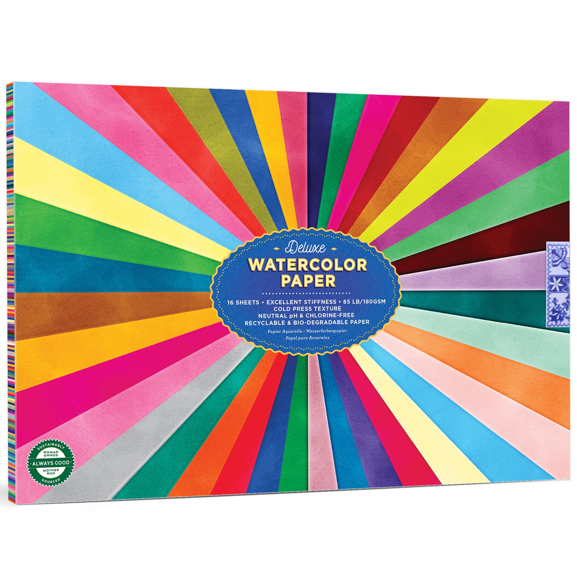 eeBoo: Deluxe Watercolor Paper Pad - Rainbow - 16 Sheets, Artist Quality, 85lb/180gsm, Colorful Cover Art, Eco-Friendly, Drawing & Painting Supplies