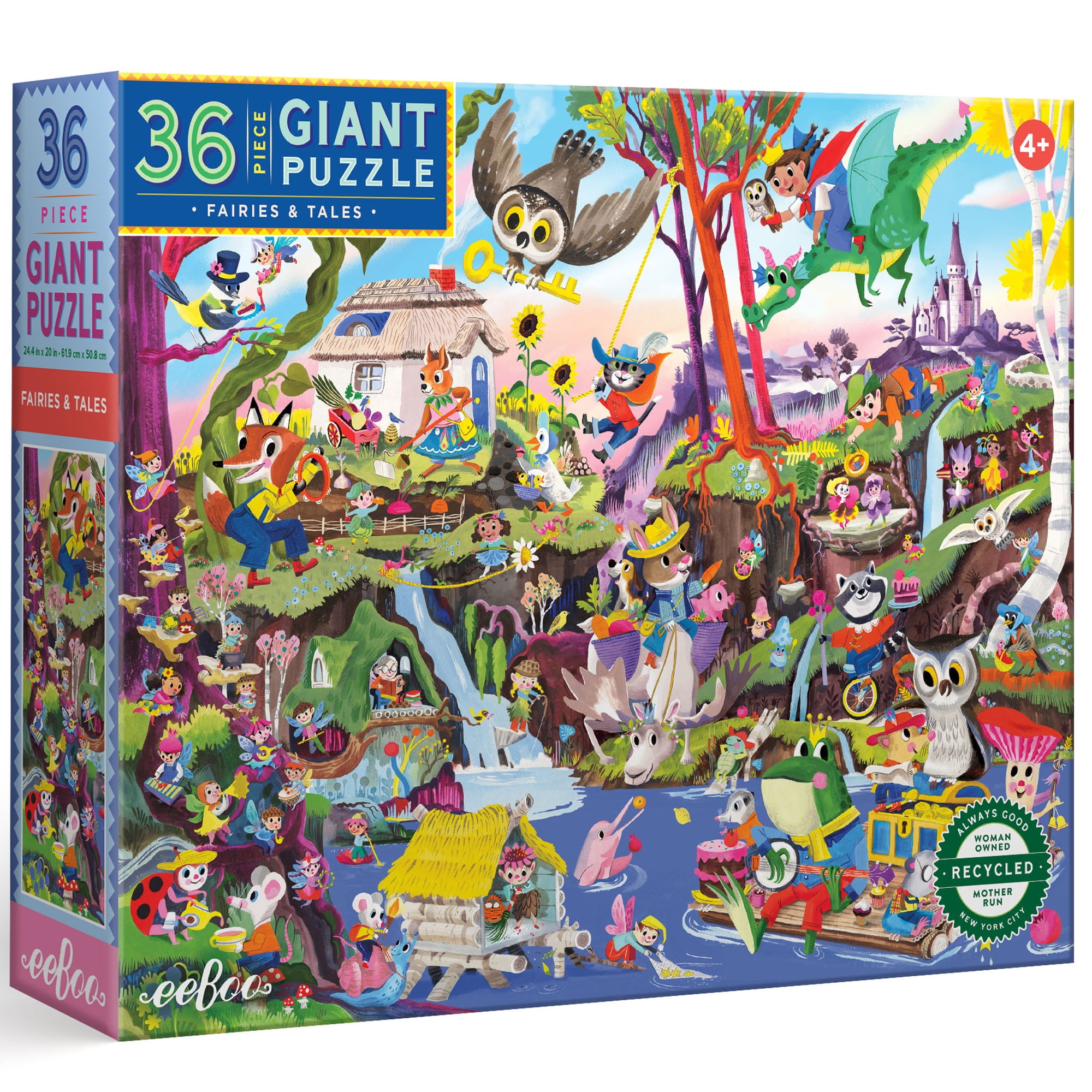 eeBoo: Fairies & Tales - 36 Piece Giant Puzzle - 24.4" x 20" Jigsaw, Oversized Colorful High-Quality Pieces, Childrens Fantasy Puzzle, Kids Ages 4+