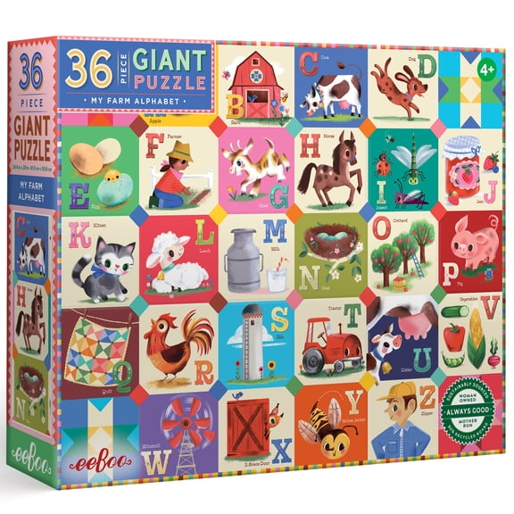 eeBoo: My Farm Alphabet - 36 Piece Giant Floor Puzzle 24x20" ABC Animal & Farm Life Jigsaw, Oversized Pieces, Preschool Early Learning Play, Kids 4+