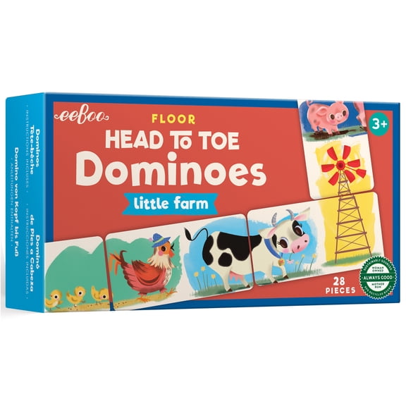 eeBoo: Floor Head to Toe Dominoes - Little Farm - Tile Laying Game, Educational Matching & Concentration, Holographic Animal Illustrations, Kids 3+