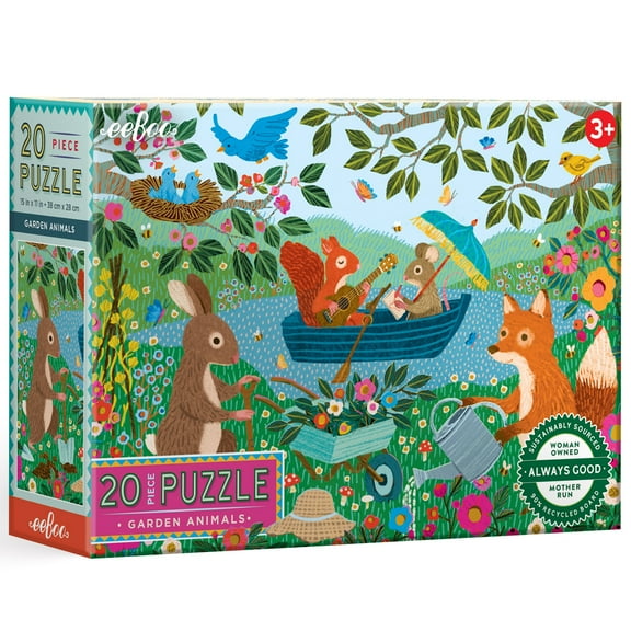 eeBoo: Garden Animals - 20 Piece Puzzle - 11x15" Jigsaw, Big Oversized Pieces, Colorful Woodland Animals, Outdoor Nature Scene, Eco-Friendly, Kids 3+