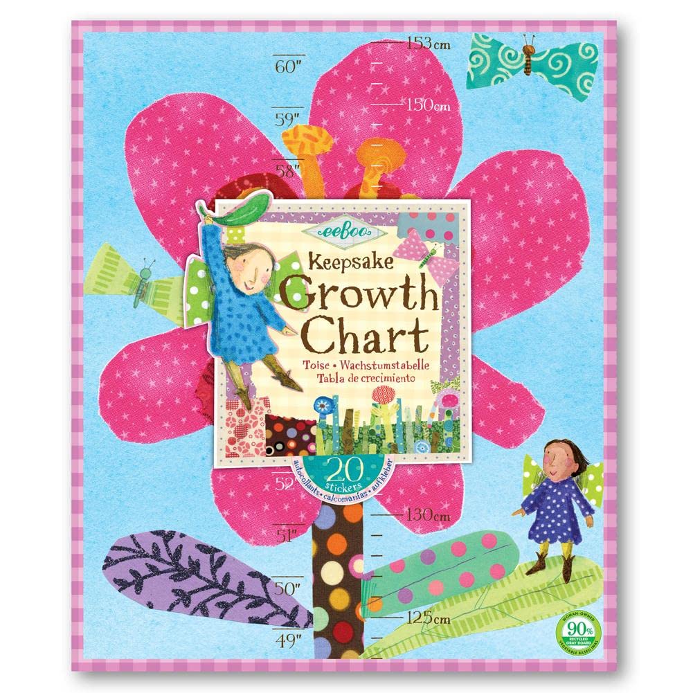 eeBoo Hot Pink Flower Growth Chart, Measurements Come in Both Inches