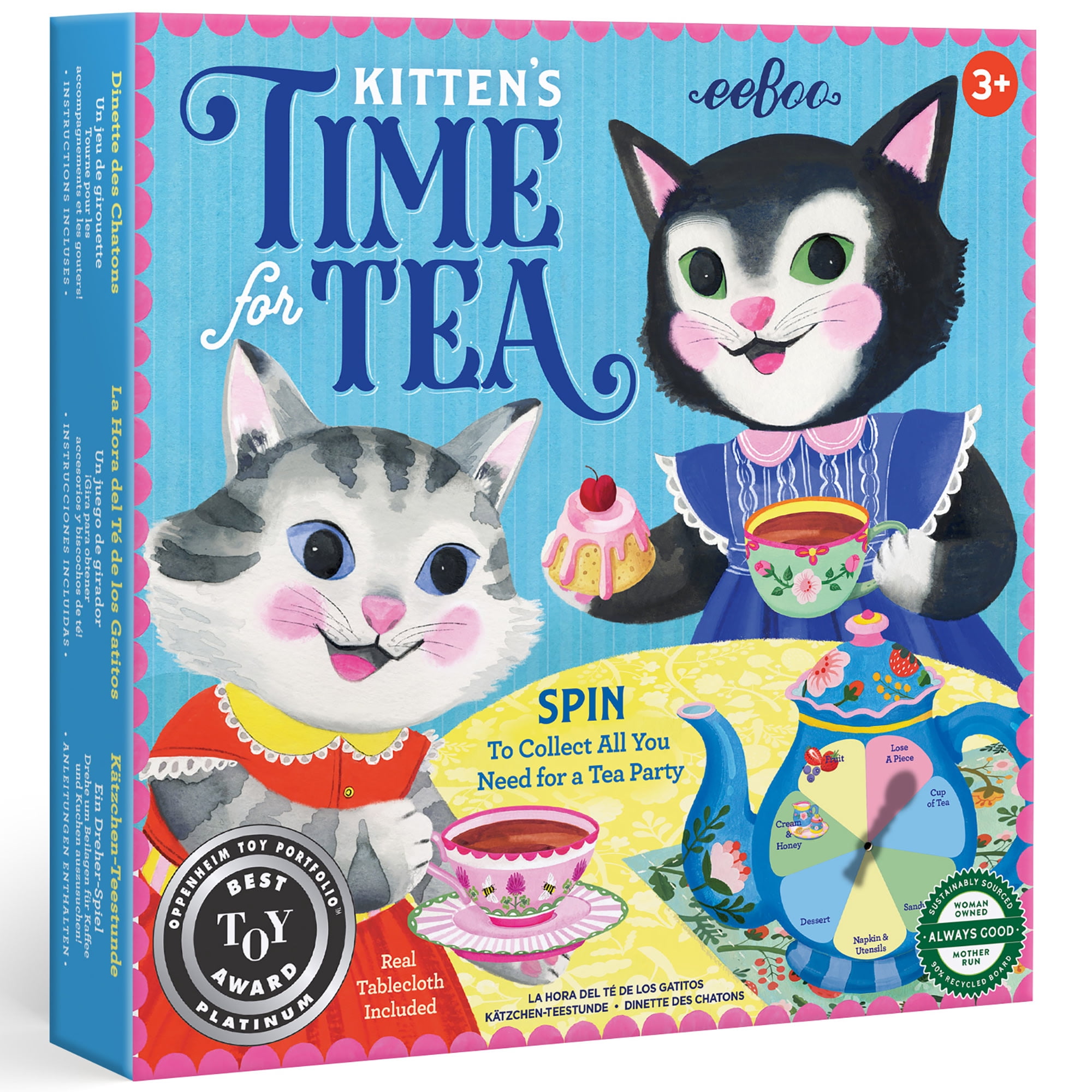 eeBoo Kitten's Time For Tea Spinner Game, Story Building Game, Ages 3+, 2-4 Players - Introduces Storytelling & Creative Thinking, 15 Minute Gameplay