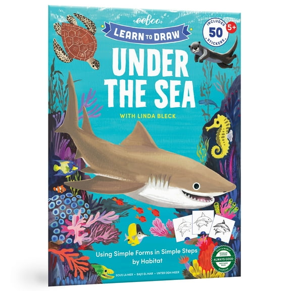 eeBoo: Learn to Draw - Under the Sea Book - 32 Page Activity Book & 50 Stickers Set, Fun Ocean-Themed Step-By-Step Drawing & Coloring, Kids Ages 5+