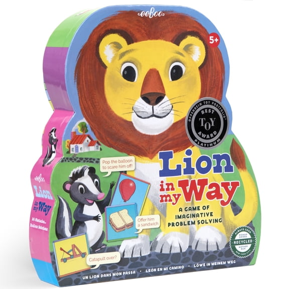 eeBoo: Lion in My Way Game - A Game Of Imaginative Problem Solving, Journey Through Hazards & Barriers, Animal Shaped Box, Children Kids Ages 5+