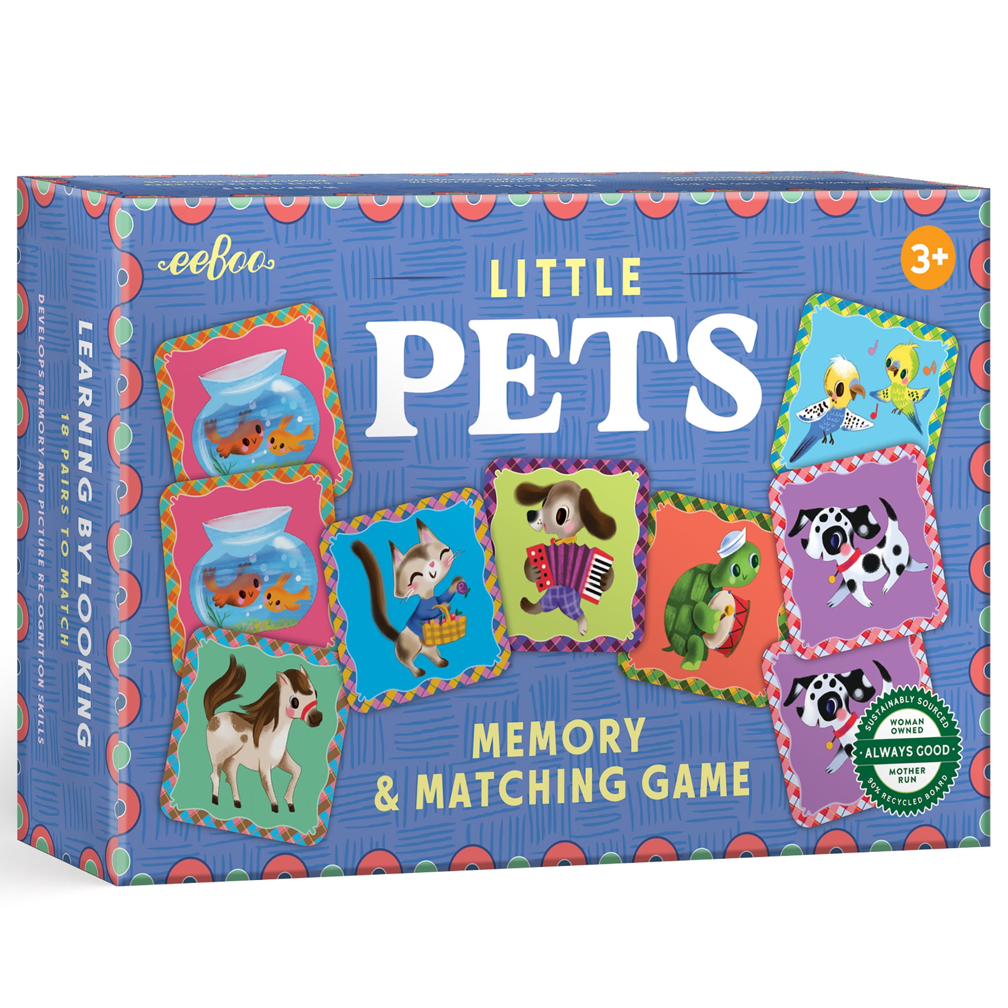 eeBoo Little Pets Memory & Matching Game, Ages 3+ For 1-4 Players - Sharpens Recognition, Concentration & Memory Skills, Includes 36 Tiles, 18 Pairs