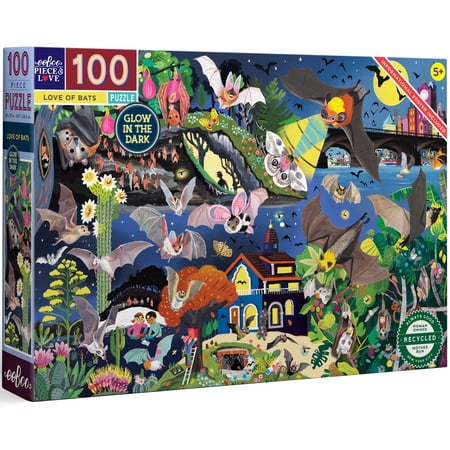 eeBoo Love of Bats Glow in the Dark 100 Piece Jigsaw Puzzle/ ages 5+