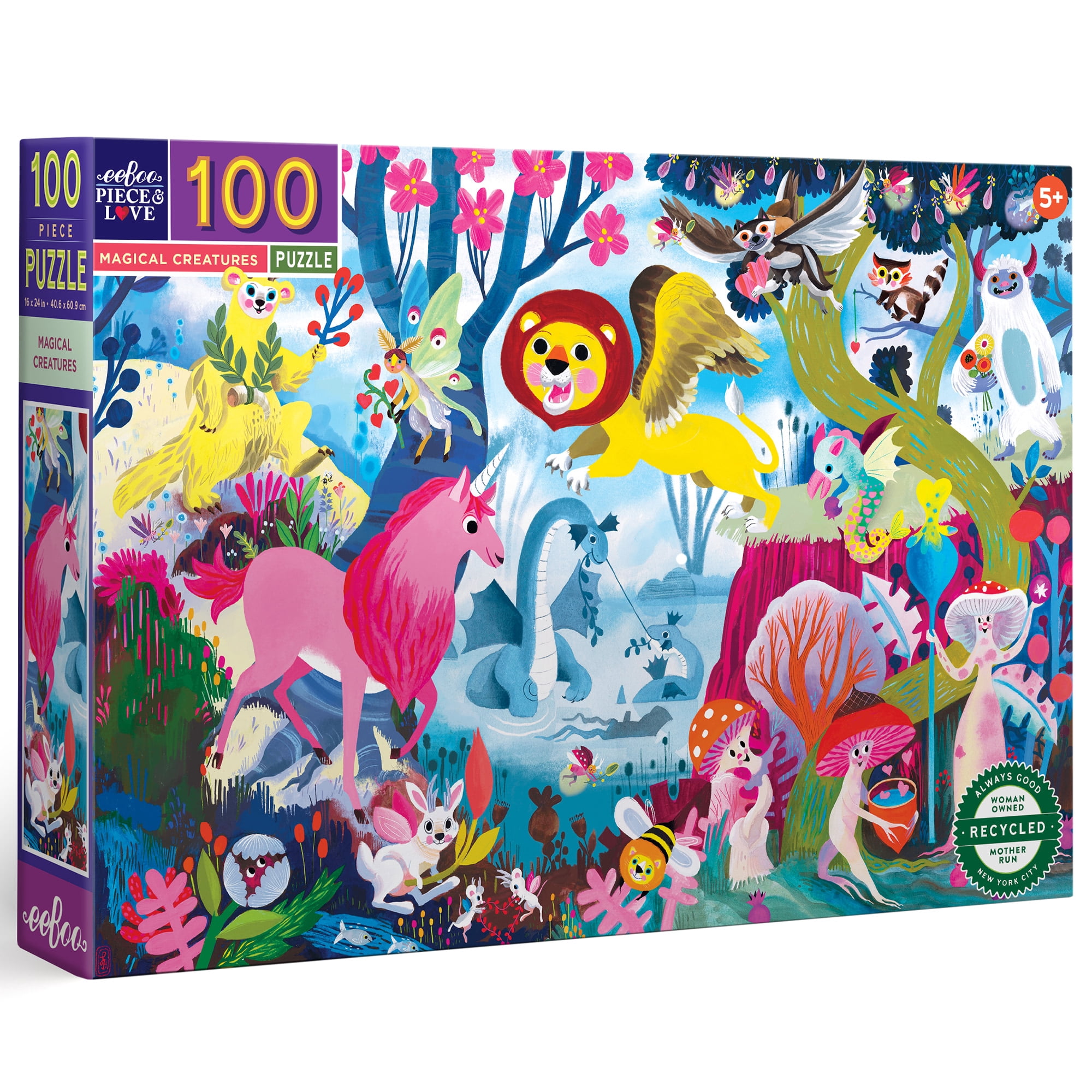 eeBoo: Magical Creatures - 100 Piece Puzzle - 24 x 16" Kids Jigsaw, Glossy High-Quality Pieces, Ages 5+