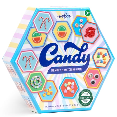 eeBoo: Memory & Matching Game - Candy - 18 Hexagon-Shaped Illustrated Matching Pairs, Sweets Themed, Concentration Tile Game, Kids Age 3+, 1-4 Players