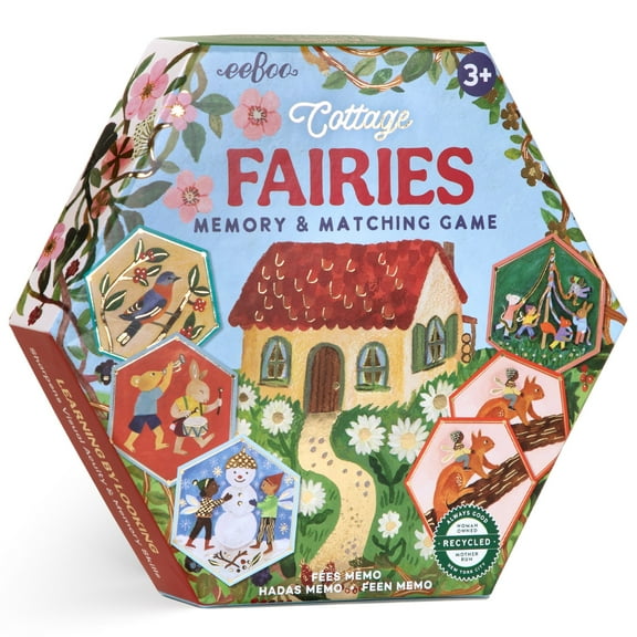eeBoo: Memory & Matching Game - Cottage Fairies - 20 Hexagon-Shaped Matching Pairs, Nature Themed Concentration Tile Game, Kids Ages 3+, 1-4 Players