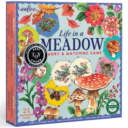 eeBoo: Memory & Matching Game - Life in a Meadow - Classic Concentration Play, Woodland Nature Animals & Flora, 24 Tile Pairs, Skill Building, Kids 3+