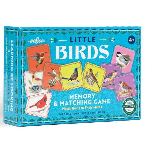 eeBoo: Memory & Matching Game - Little Birds - 18 Illustrated Matching Pairs, Concentration Tile Game, Informational Insert, Kids Ages 4+, 1-4 Players