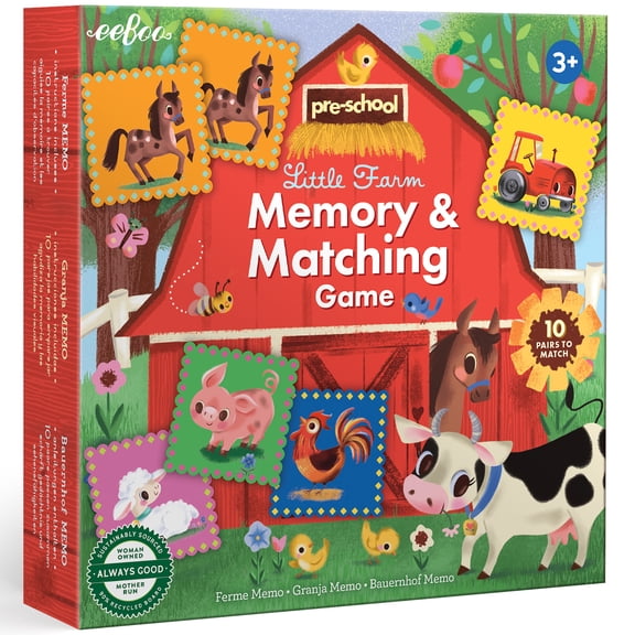eeBoo: Memory & Matching Game - Little Farm - Classic Concentration Play, Barnyard Animal Artwork, 10 Tile Pairs, Skill Building, Preschool, Kids 3+