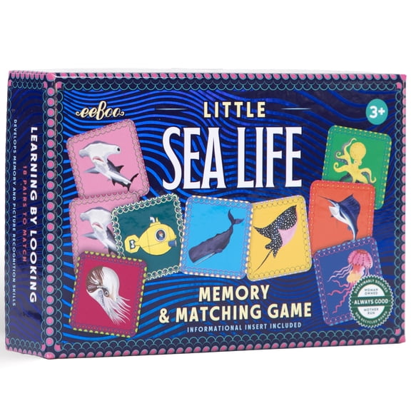 eeBoo: Memory & Matching Game - Little Sea Life - Classic Concentration Play, Marine Animals, 18 Tile Pairs, Creatures Identification Guide, Kids 3+