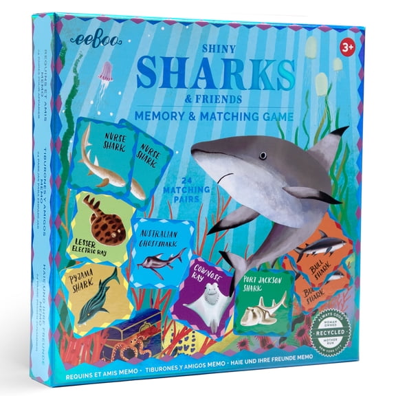 eeBoo: Memory & Matching Game: Shiny Sharks & Friends - 24 Matching Pairs, Educational Preschool Game, Kids Ages 3+, 1-4 Players