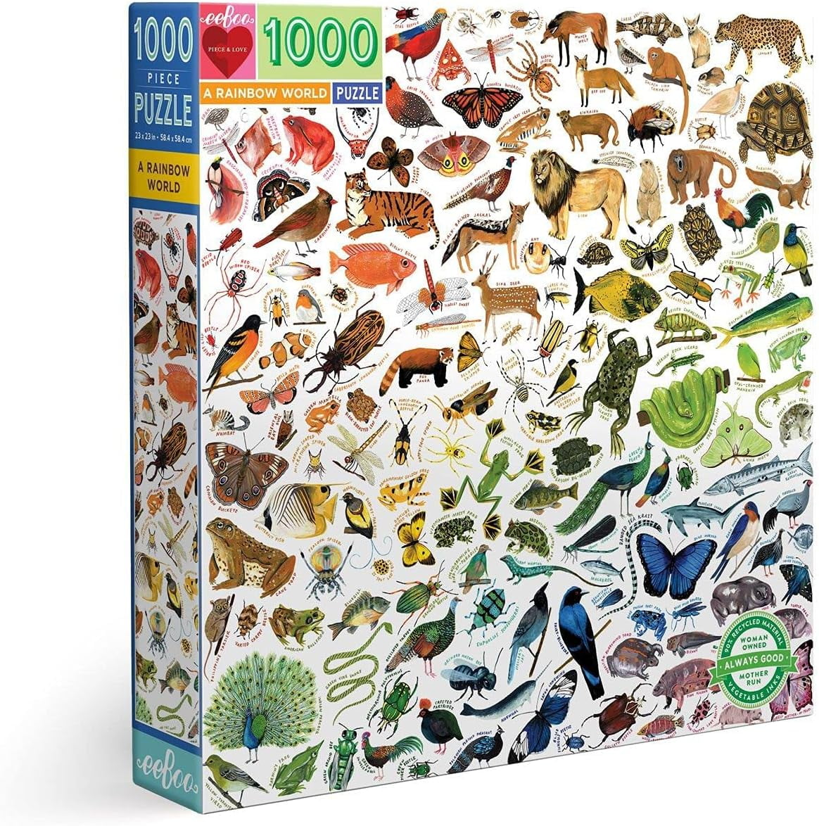 eeBoo Piece and Love A Rainbow World 1000 Piece Square Adult Jigsaw Puzzle, Puzzle for Adults