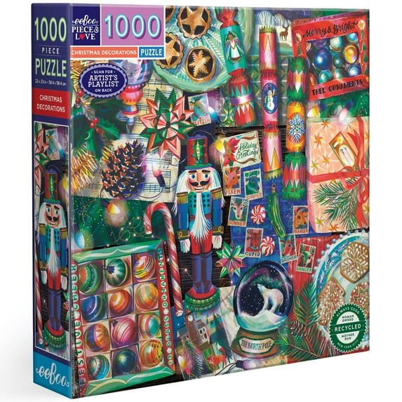 eeBoo Piece & Love: Christmas Decorations - 1000 Piece Puzzle - Adult Square Jigsaw, 23x23", Includes Image Reference Insert, High-Quality Pieces