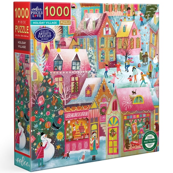 eeBoo Piece & Love: Holiday Village - 1000 Piece Puzzle - Adult Square Jigsaw, 23x23", Includes Image Reference Insert, Glossy High-Quality Pieces
