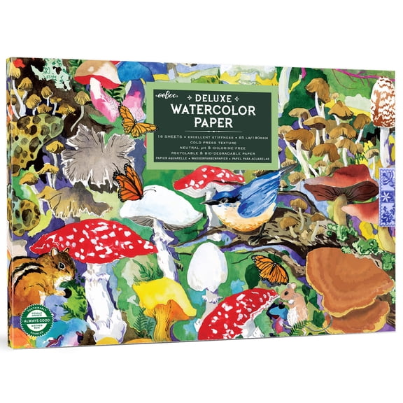 eeBoo Piece & Love: Mushroom Watercolor Pad - 16 Sheets, 180GSM/85 lB Paper, 9.5 x 6.5" Book, Adults Arts & Crafts Supplies, Neutral PH, Chlorine-Free