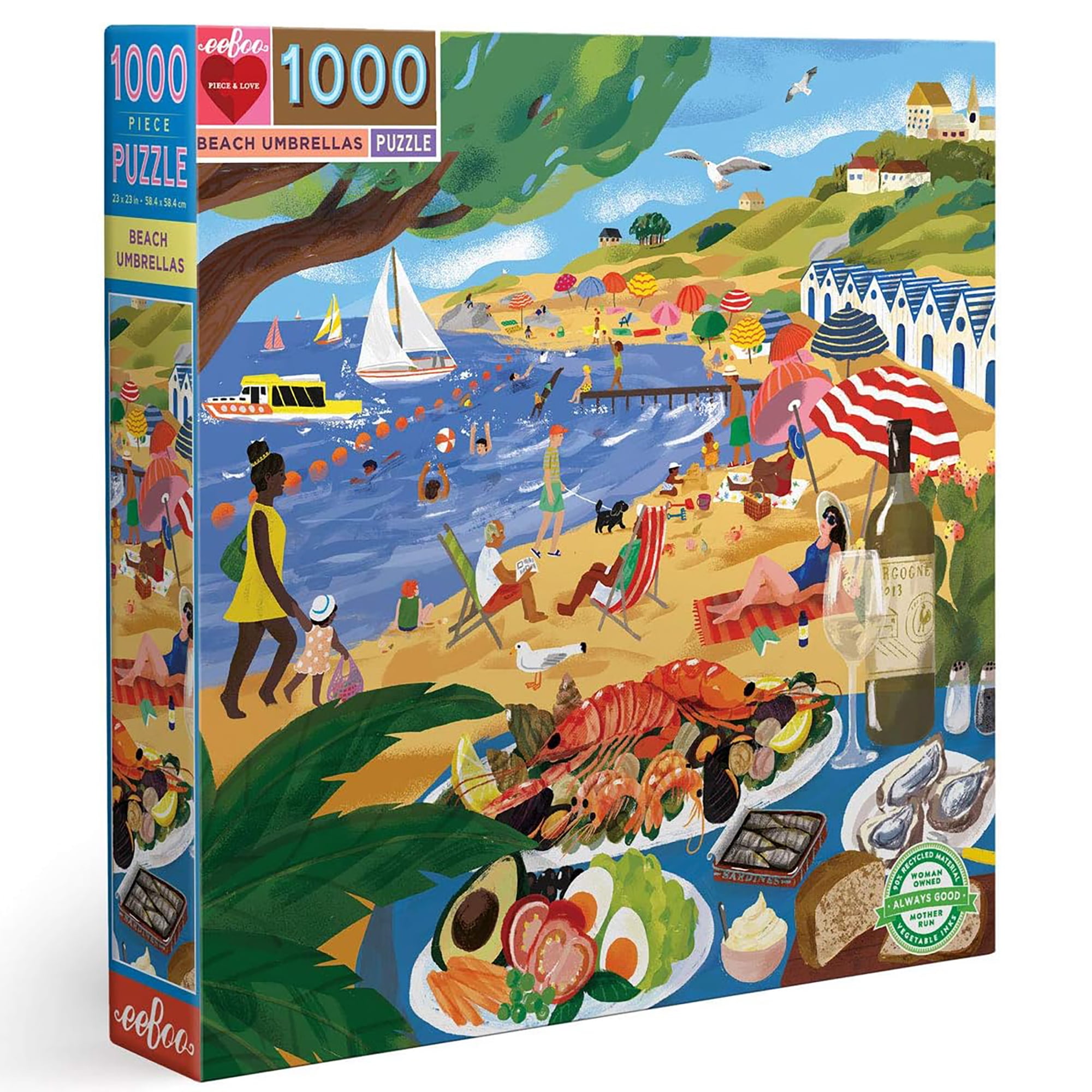 Beach Umbrellas 1000-Piece Square Travel Jigsaw Puzzle