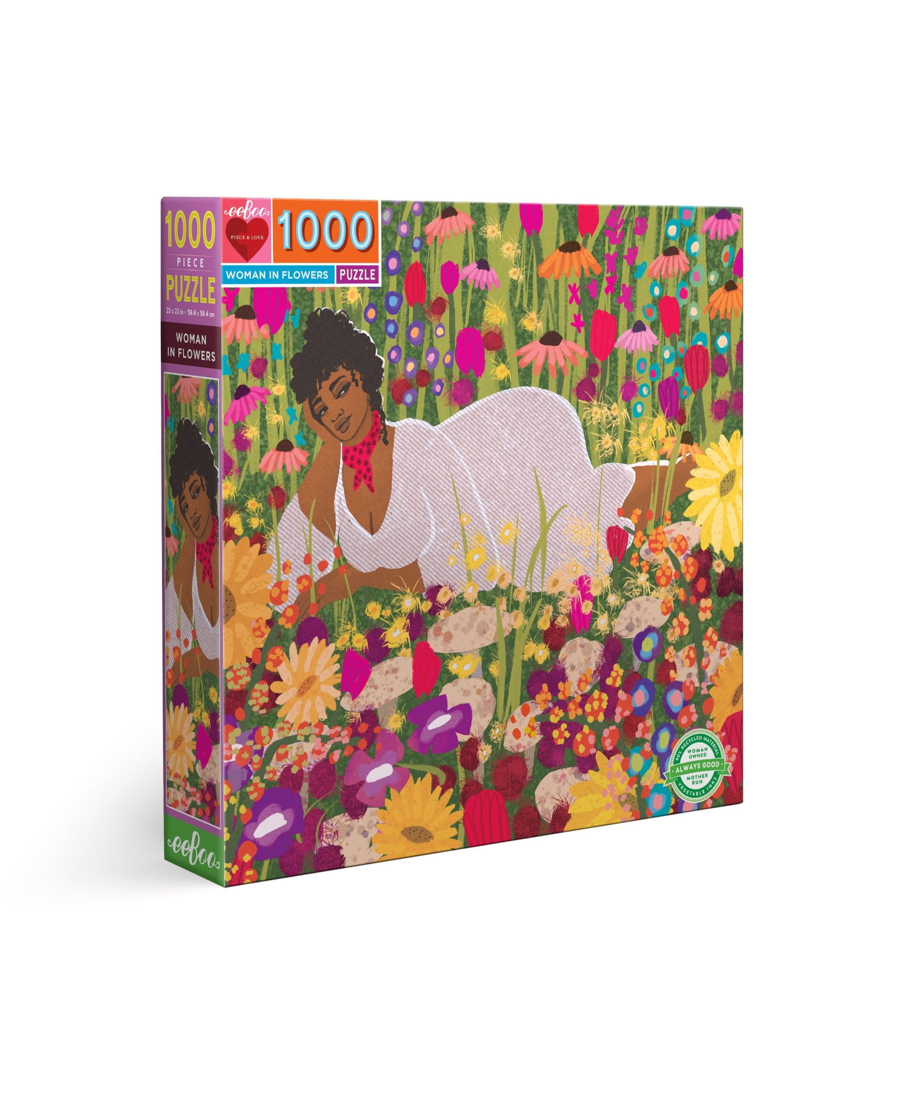 eeBoo Piece and Love Woman in Flowers 1000 Piece Square Jigsaw Puzzle, 23" x 23" square, Ages 14 and Up