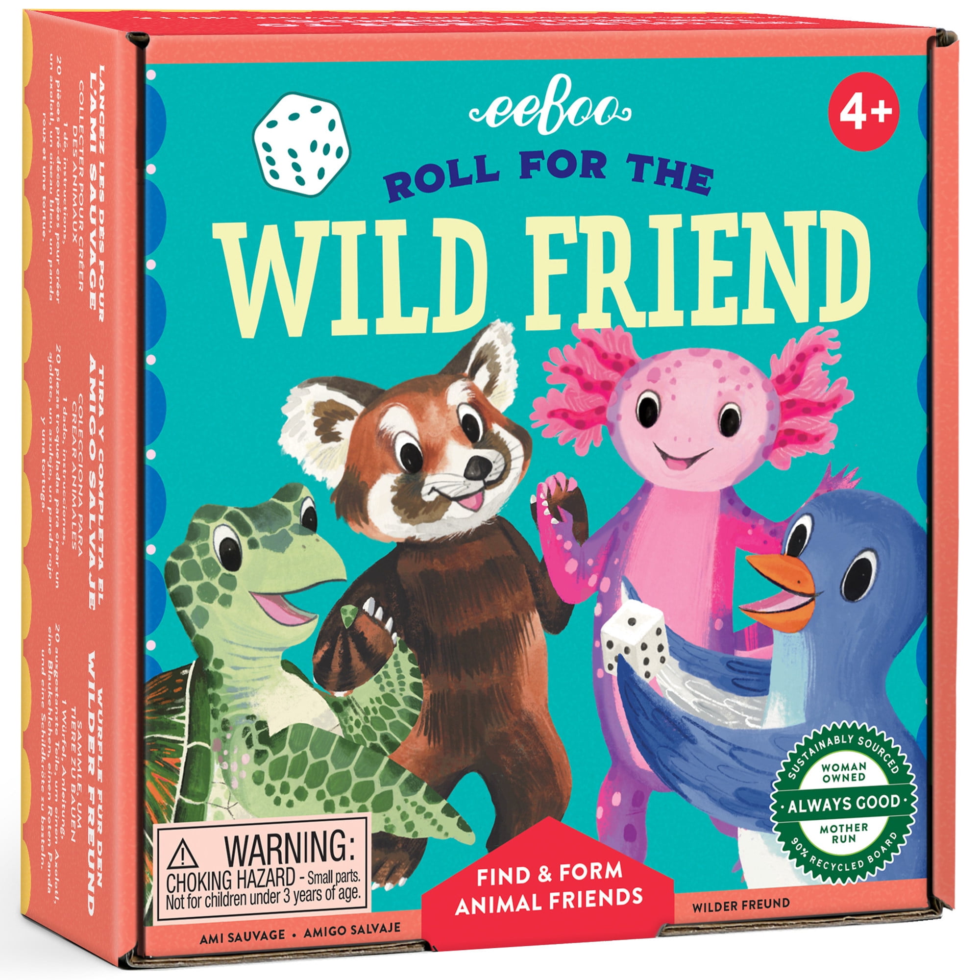 eeBoo Roll For The Wild Friend Dice Game, Ages 4+, For 1-4 Players - Develops Matching Skills And Imaginative, Screen-Free Play, 10-15 Minute Playtime