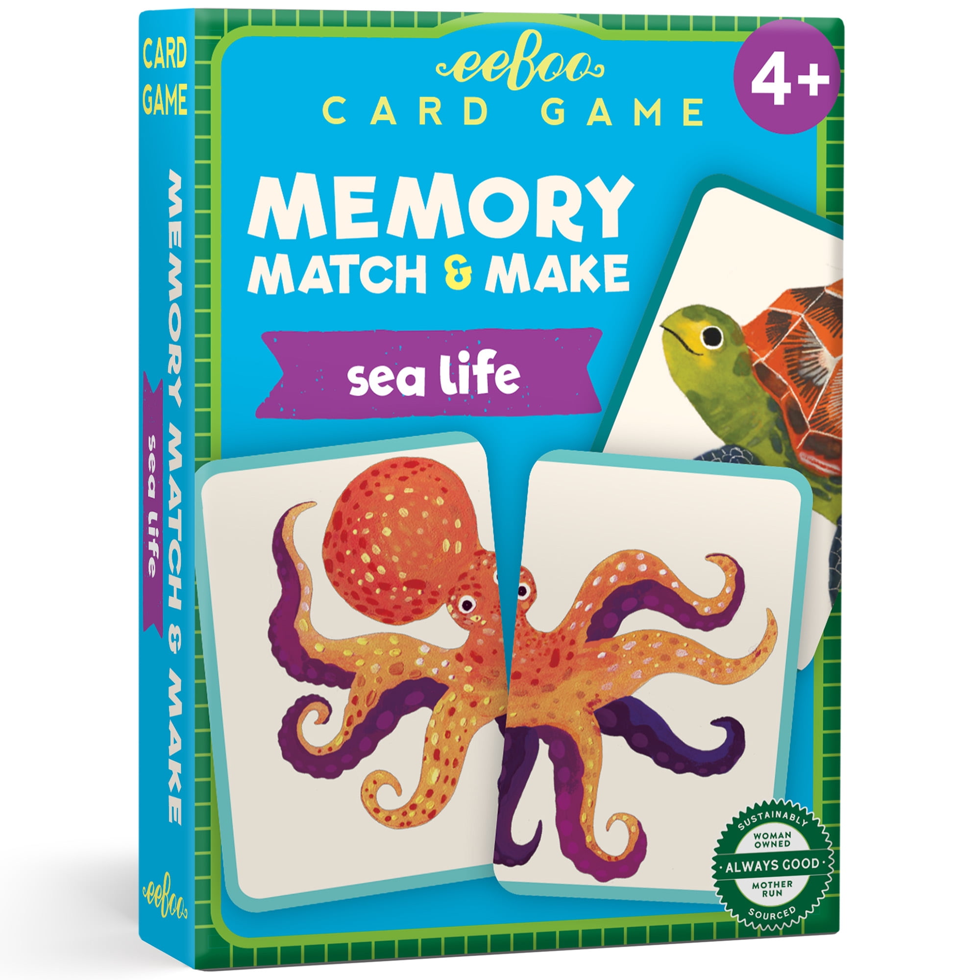 eeBoo Sea Life Memory Match & Make Game, Ages 4+ For 1-4 Players - Sharpens Visual Acuity, Concentration, And Memory Skills, 48 Cards, 24 Pairs