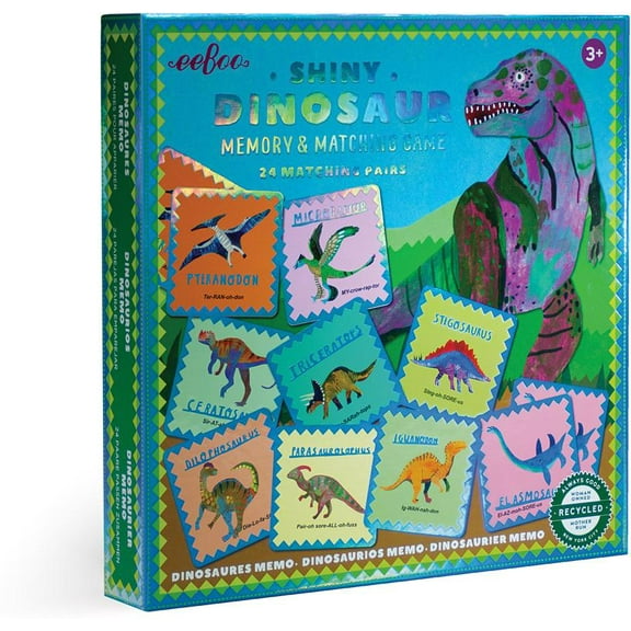 eeBoo Shiny Dinosaur Memory and Matching Game, is a gender neutral Memory Matching Game for ages 3 and up