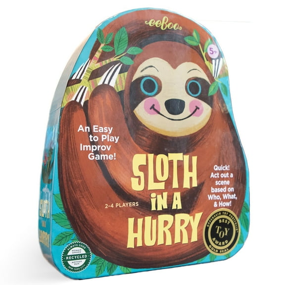 eeBoo Sloth In a Hurry Action Game, a fast-moving improv game,  3 Years and Up.