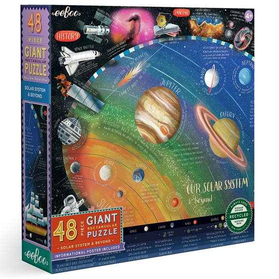 eeBoo: Solar System & Beyond Giant Puzzle - 48 Pieces - 30 x 24" Rectangular Jigsaw Puzzle, Includes Informational Poster, Kids Ages 4+