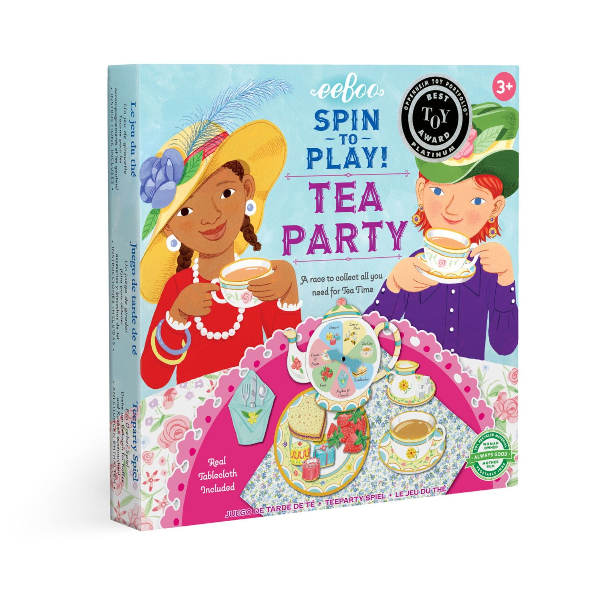 eeBoo: Tea Party Spinner Game, Develops Patience and Social Skills for Children, 2 to 4 Players, 15 to 30 Minute Play Time, For Ages 3 and up