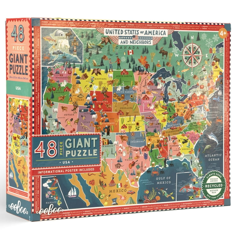 eeBoo: USA Map Giant Puzzle - 48 Piece - 26 x 21.2