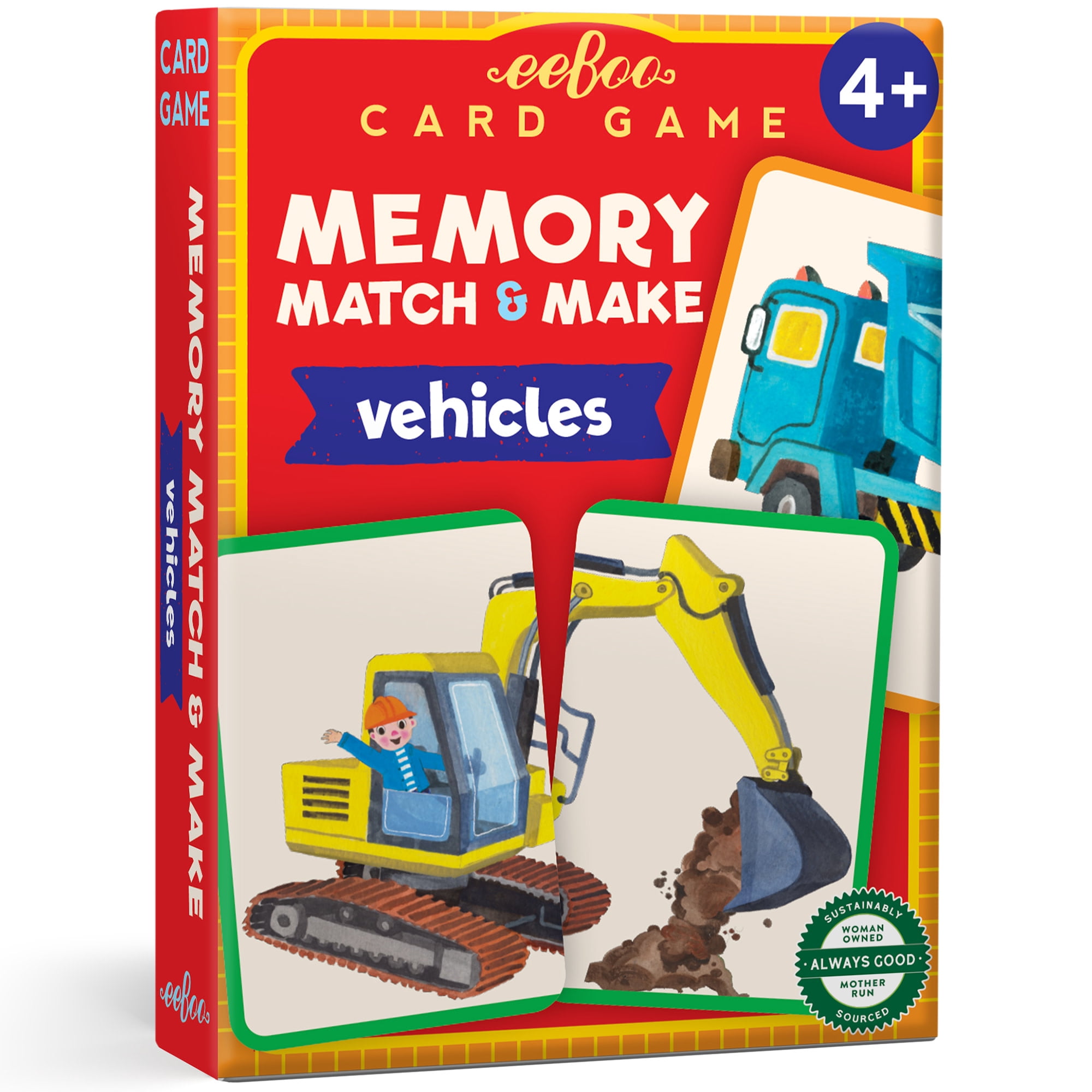 eeBoo Vehicles Memory Match & Make Game, Ages 4+ For 1-4 Players - Sharpens Visual Acuity, Concentration, And Memory Skills, 48 Cards, 24 Pairs