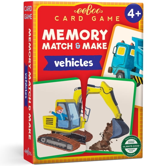 eeBoo Vehicles Memory Match & Make Game, Ages 4+ For 1-4 Players - Sharpens Visual Acuity, Concentration, And Memory Skills, 48 Cards, 24 Pairs